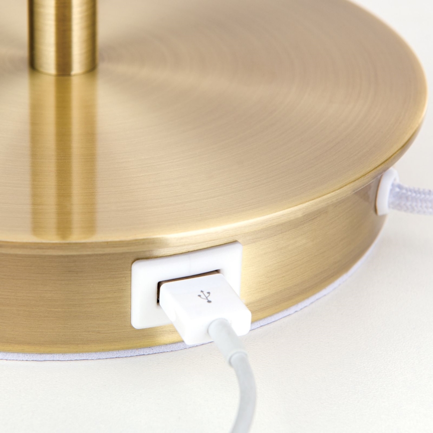 Stolná lampa s USB portom LUDWIG 1xE27/40W/230V 50 cm biela/zlatá