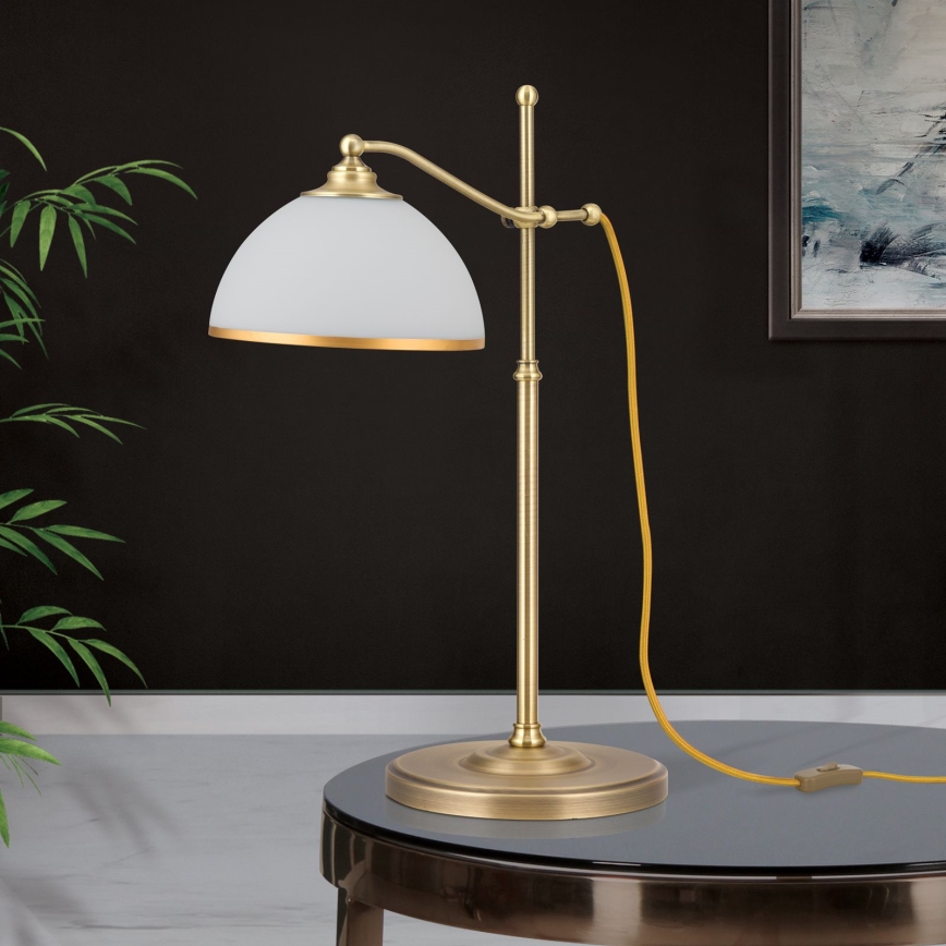 Stolná lampa OLD LAMP 1xE27/40W/230V 65 cm biela/mosadz