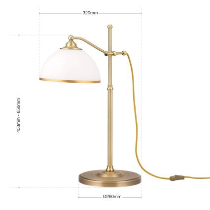 Stolná lampa OLD LAMP 1xE27/40W/230V 65 cm biela/mosadz