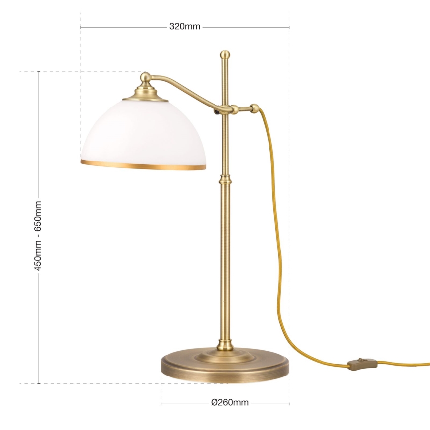 Stolná lampa OLD LAMP 1xE27/40W/230V 65 cm biela/mosadz