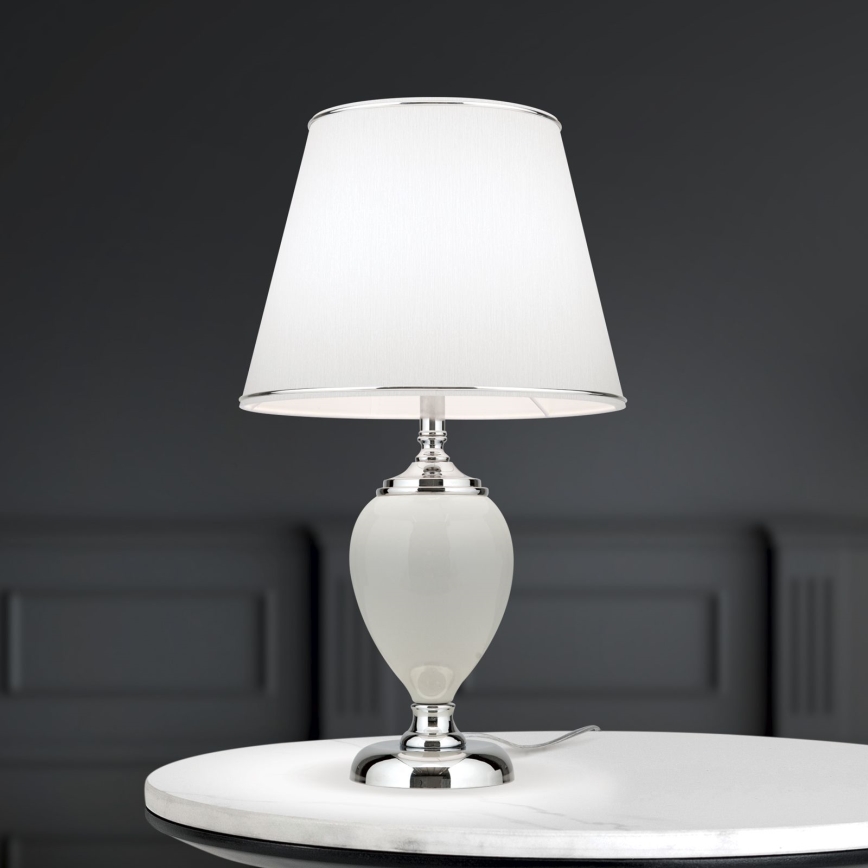 Stolná lampa OVUM 1xE27/40W/230V 48 cm keramika biela/lesklý chróm