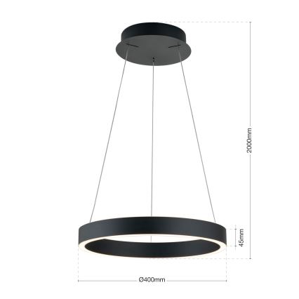 LED stmievateľný luster na lanku KOLK LED/40W/230V 2700/3000/4000K pr. 40 cm čierna