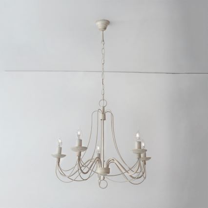 Luster na reťazi VELA 5xE14/40W/230V pr. 60 cm biela/zlatá/patina