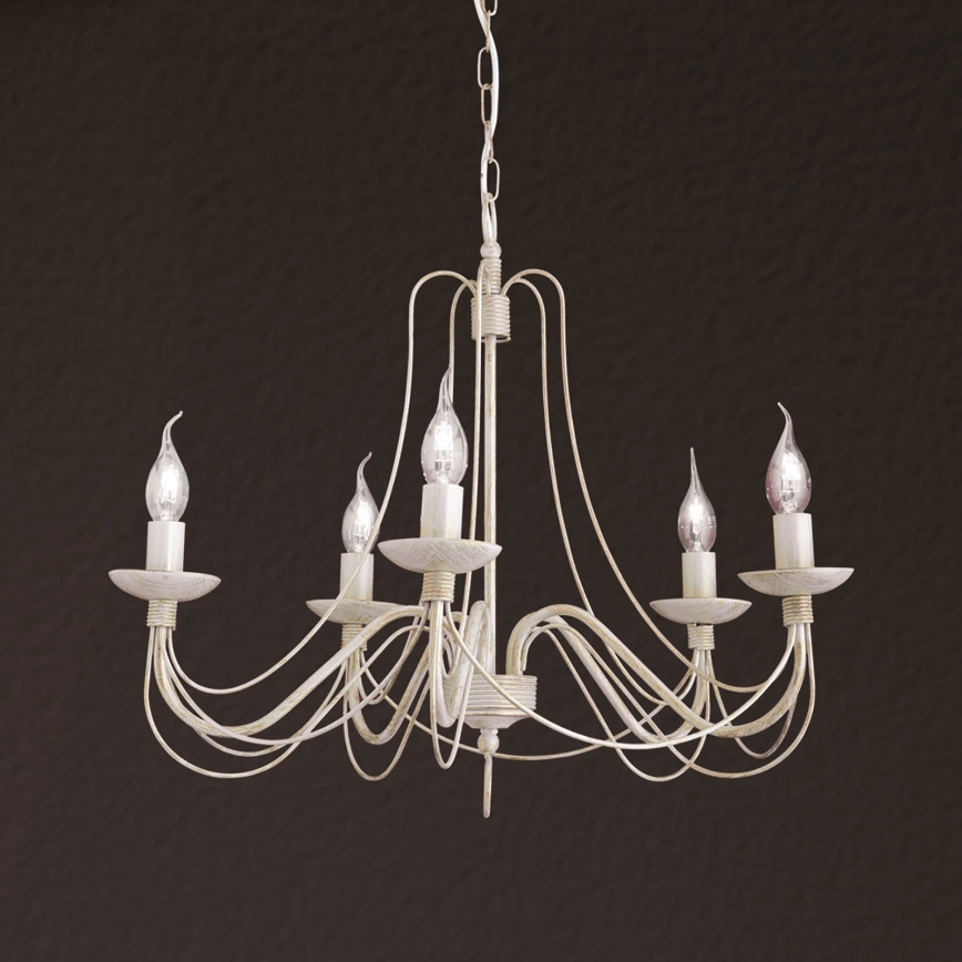 Luster na reťazi VELA 5xE14/40W/230V pr. 60 cm biela/zlatá/patina