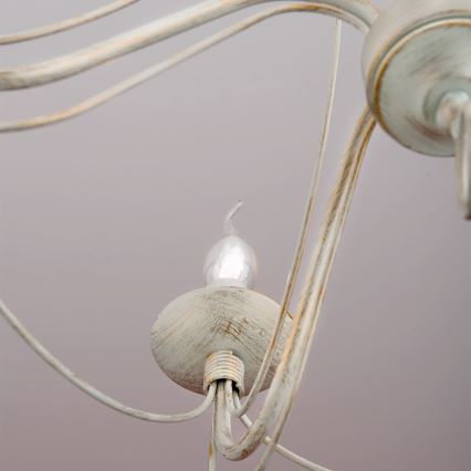 Luster na reťazi VELA 5xE14/40W/230V pr. 60 cm biela/zlatá/patina