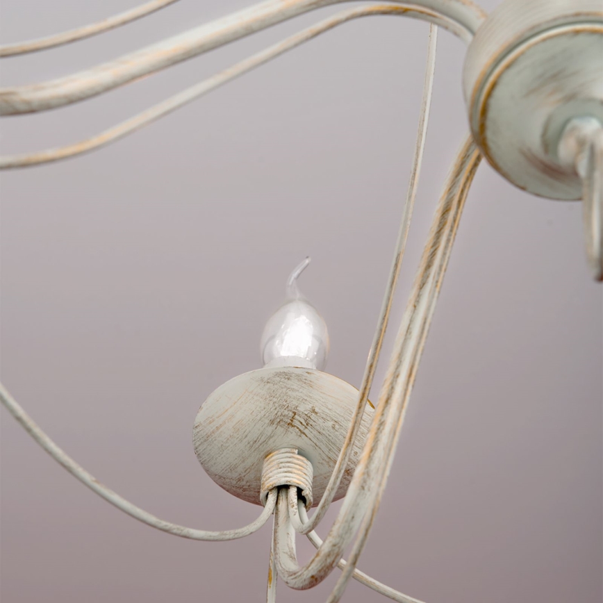 Luster na reťazi VELA 5xE14/40W/230V pr. 60 cm biela/zlatá/patina