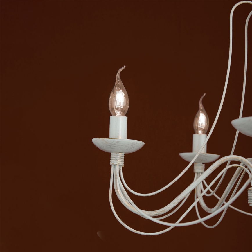 Luster na reťazi VELA 5xE14/40W/230V pr. 60 cm biela/zlatá/patina