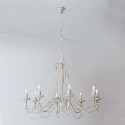 Luster na reťazi VELA 8xE14/40W/230V pr. 80 cm biela/zlatá/patina