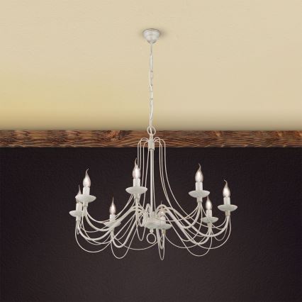 Luster na reťazi VELA 8xE14/40W/230V pr. 80 cm biela/zlatá/patina