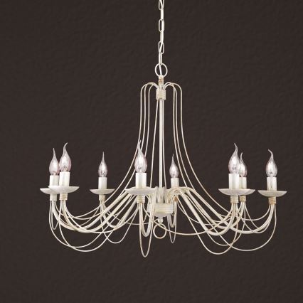 Luster na reťazi VELA 8xE14/40W/230V pr. 80 cm biela/zlatá/patina