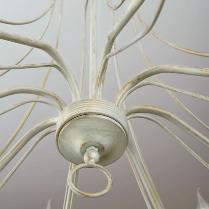 Luster na reťazi VELA 8xE14/40W/230V pr. 80 cm biela/zlatá/patina