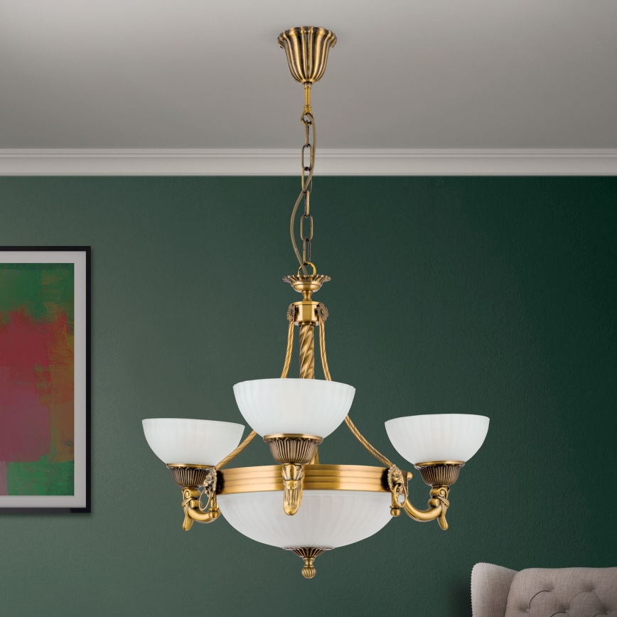 Luster na reťazi ROCCA 6xE27/60W/230V pr. 64 cm bronz/biela