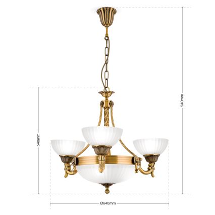 Luster na reťazi ROCCA 6xE27/60W/230V pr. 64 cm bronz/biela