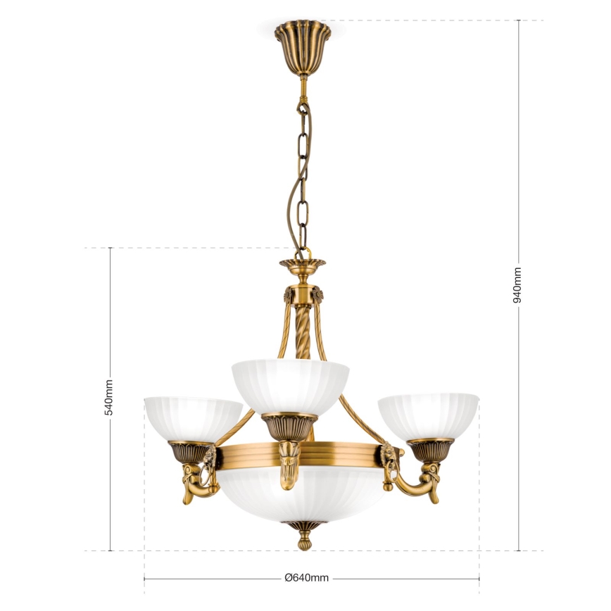 Luster na reťazi ROCCA 6xE27/60W/230V pr. 64 cm bronz/biela