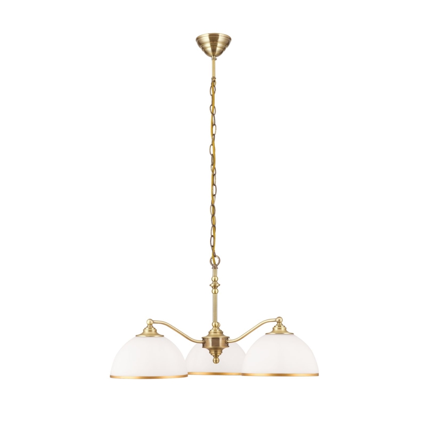 Luster na reťazi OLD LAMP 3xE27/40W/230V pr. 65 cm biela/mosadz