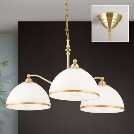 Luster na reťazi OLD LAMP 3xE27/40W/230V pr. 65 cm biela/mosadz