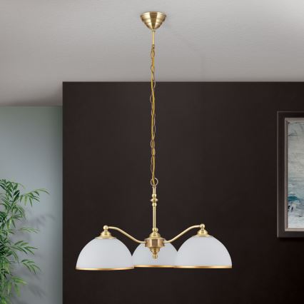 Luster na reťazi OLD LAMP 3xE27/40W/230V pr. 65 cm biela/mosadz