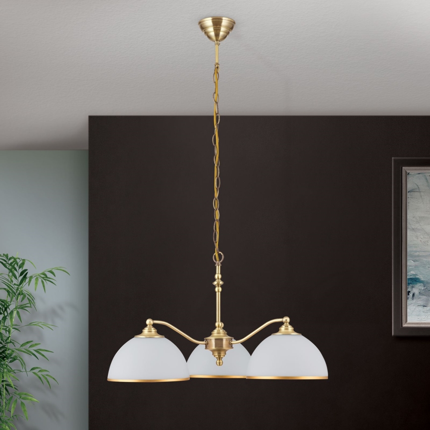 Luster na reťazi OLD LAMP 3xE27/40W/230V pr. 65 cm biela/mosadz