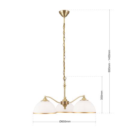 Luster na reťazi OLD LAMP 3xE27/40W/230V pr. 65 cm biela/mosadz