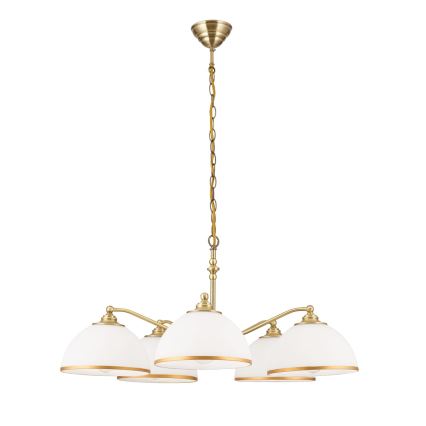 Luster na reťazi OLD LAMP 5xE27/40W/230V pr. 75 cm biela/mosadz