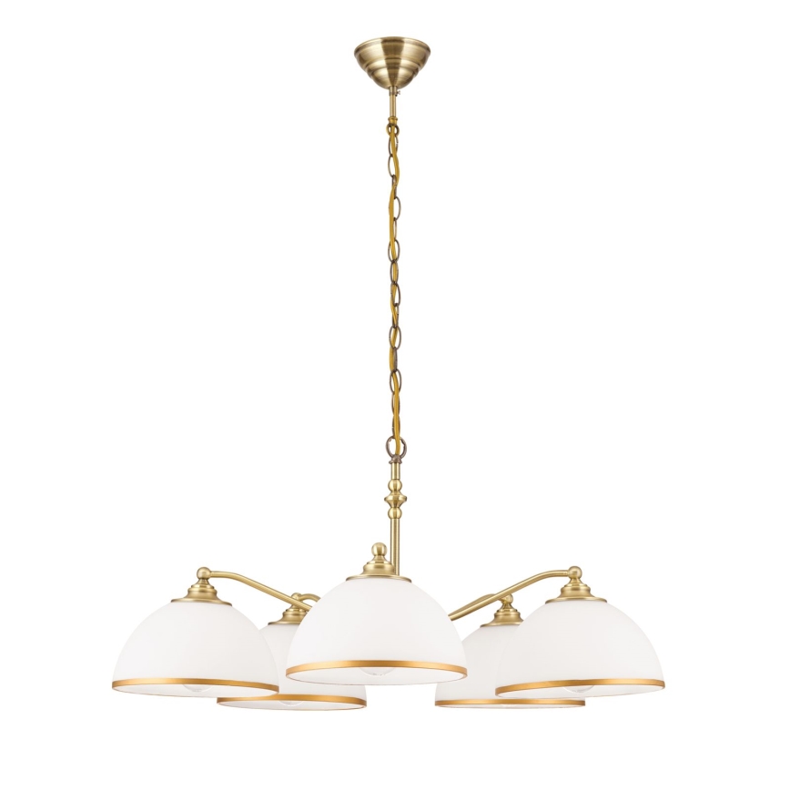 Luster na reťazi OLD LAMP 5xE27/40W/230V pr. 75 cm biela/mosadz