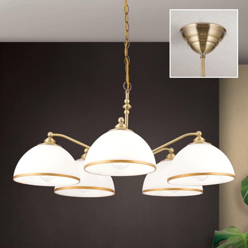 Luster na reťazi OLD LAMP 5xE27/40W/230V pr. 75 cm biela/mosadz