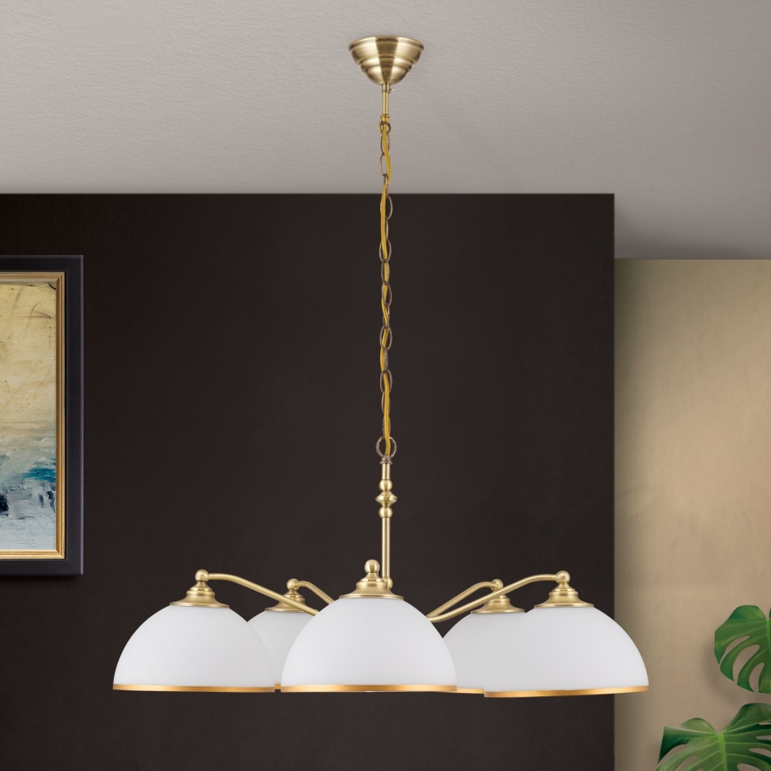 Luster na reťazi OLD LAMP 5xE27/40W/230V pr. 75 cm biela/mosadz