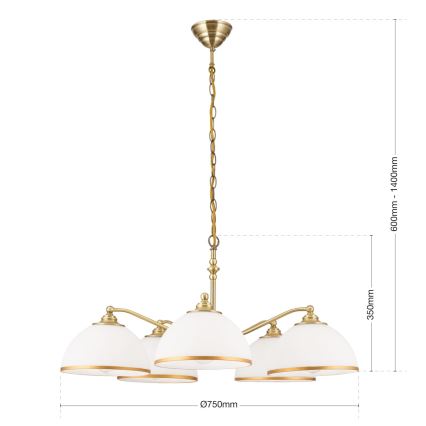 Luster na reťazi OLD LAMP 5xE27/40W/230V pr. 75 cm biela/mosadz