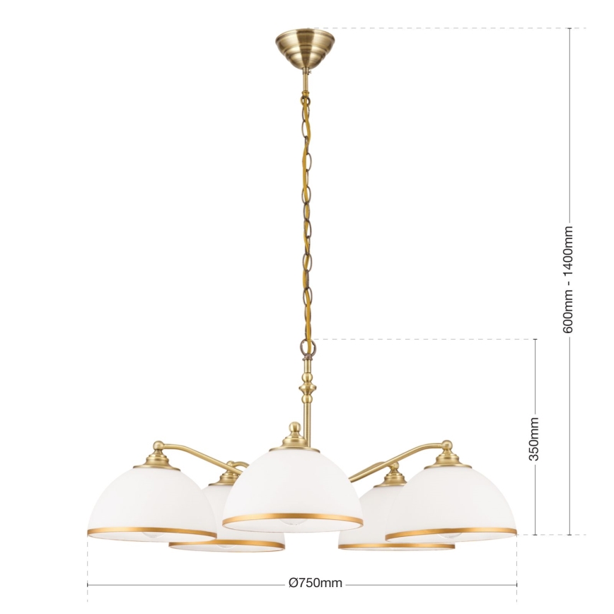 Luster na reťazi OLD LAMP 5xE27/40W/230V pr. 75 cm biela/mosadz