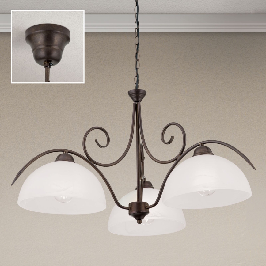 Luster na reťazi RULA 3xE27/40W/230V pr. 70 cm biela/bronz