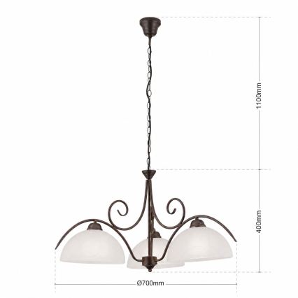 Luster na reťazi RULA 3xE27/40W/230V pr. 70 cm biela/bronz