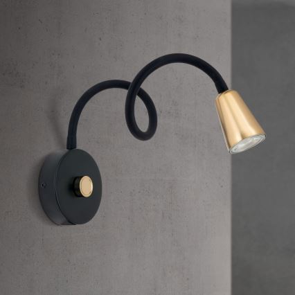 Stmievateľná flexibilná nástenná lampička DOTTY 1xGU10/10W/230V čierna/mosadz