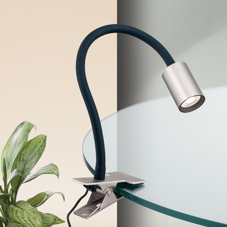 LED Flexibilná stolná lampa s klipom KURT LED/5W/230V strieborná