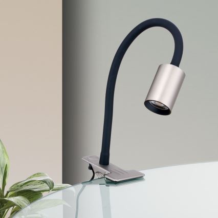 LED Flexibilná stolná lampa s klipom KURT LED/5W/230V strieborná