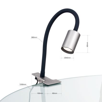 LED Flexibilná stolná lampa s klipom KURT LED/5W/230V strieborná