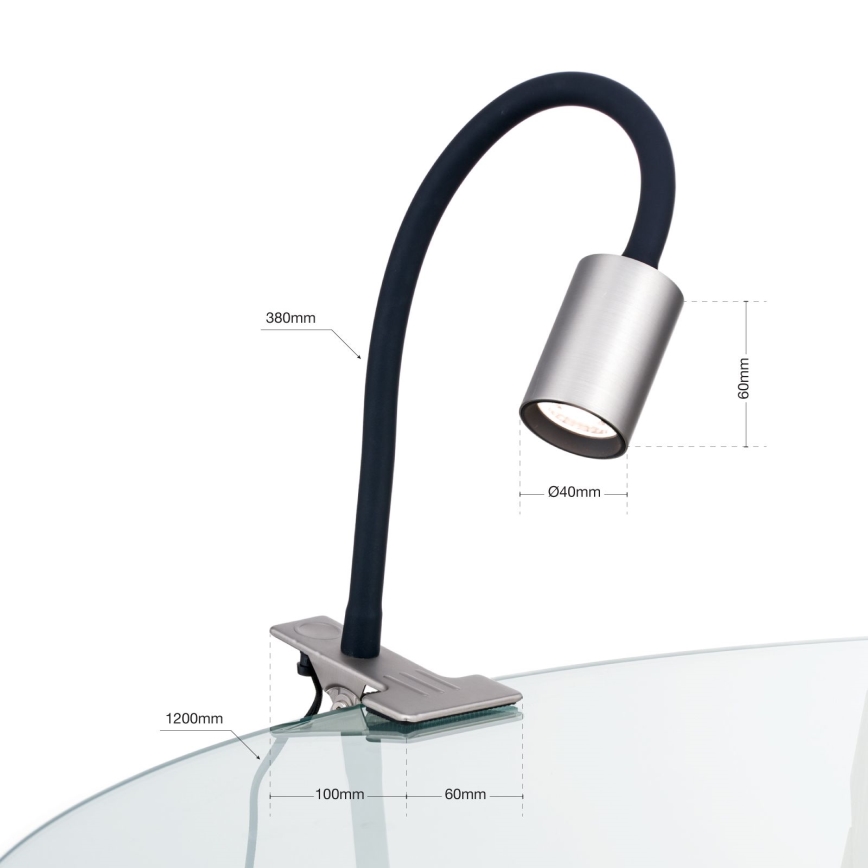 LED Flexibilná stolná lampa s klipom KURT LED/5W/230V strieborná