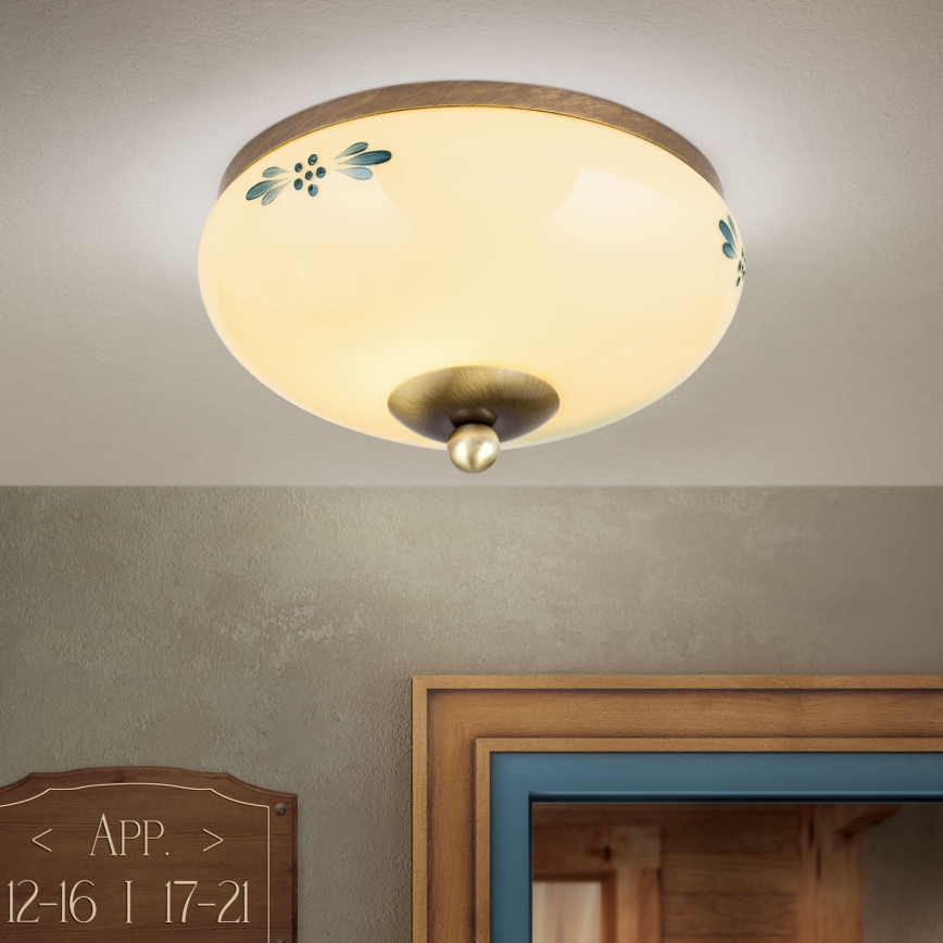 Stropné svietidlo LANDHAUS 1xE27/60W/230V pr. 21 cm bronz/béžová/modrá
