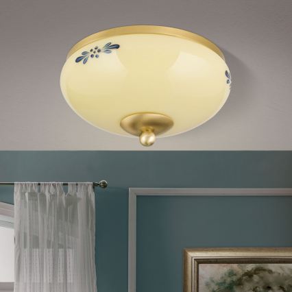 Stropné svietidlo LANDHAUS 1xE27/60W/230V priemer 21 cm mosadz/béžová/modrá