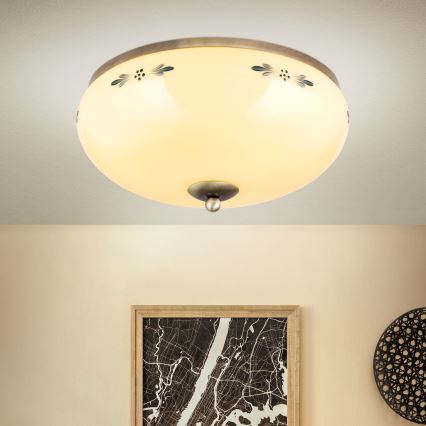 Stropné svietidlo LANDHAUS 3xE27/60W/230V pr. 35 cm bronz/béžová/modrá