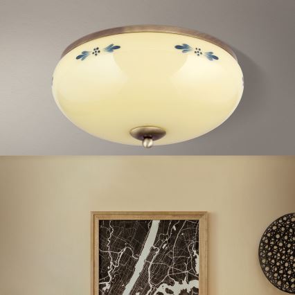 Stropné svietidlo LANDHAUS 3xE27/60W/230V pr. 35 cm bronz/béžová/modrá
