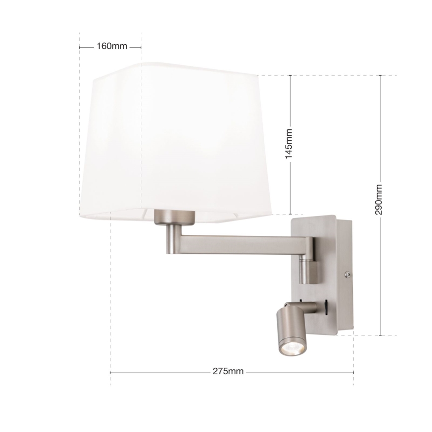LED Nástenná lampa CARLTON 1xE27/40W/230V + LED/3W biela/matný chróm