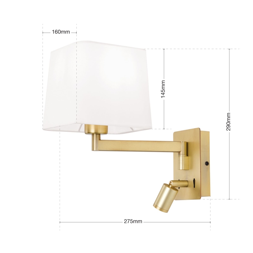 LED Nástenná lampa CARLTON 1xE27/40W/230V + LED/3W biela/zlatá