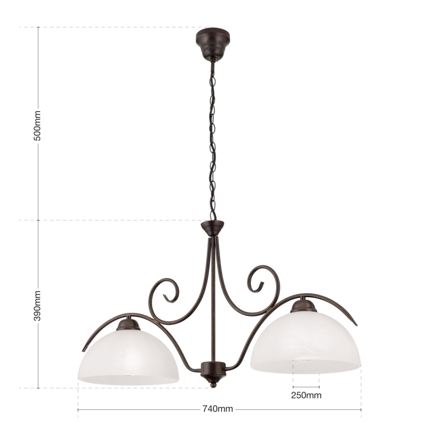Závesný luster na reťazi RULA 2xE27/40W/230V biela/bronz