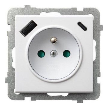 Ospel - Domová zásuvka bez rámika 230 V + 1× USB-A + 1× USB-C SONATA biela