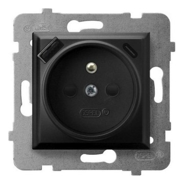 Ospel - Domová zásuvka bez rámika 230V + 1xUSB-A + 1xUSB-C ARIA čierna