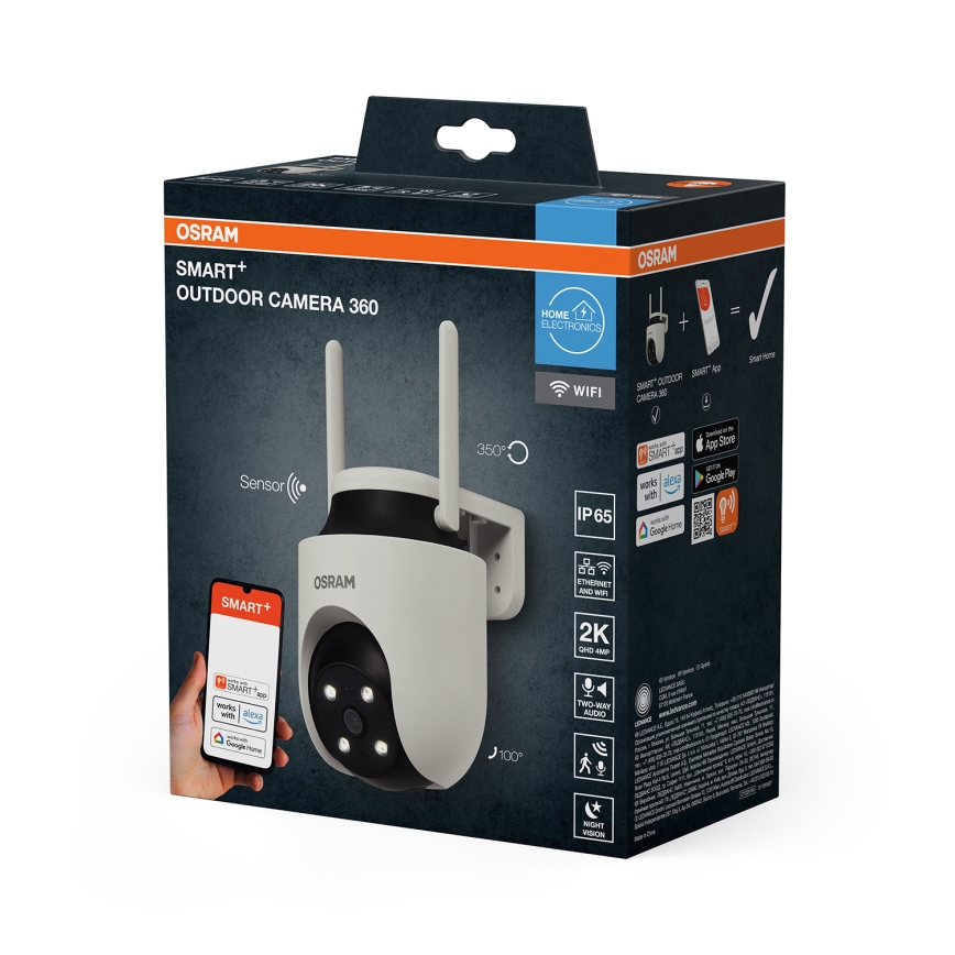 Osram - Inteligentná vonkajšia kamera 360° s 2K snímačom SMART+ 230V IP65 Wi-Fi