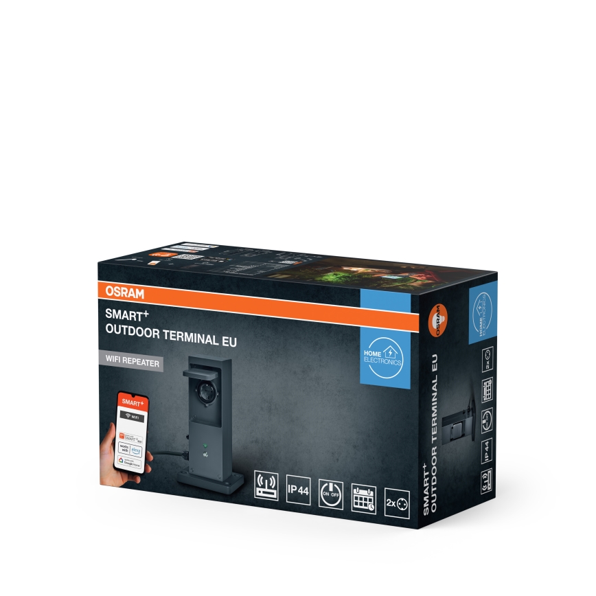 Osram - Inteligentný vonkajší zásuvkový stĺpik 2× SCHUKO s Wi‑Fi opakovačom IP44