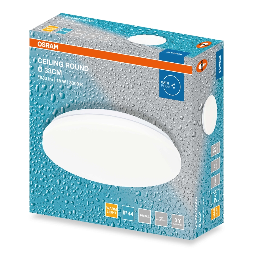 Osram - LED kúpeľňové stropné svietidlo CEILING ROUND LED/18W/230V 3000K priemer 33 cm IP44 biele