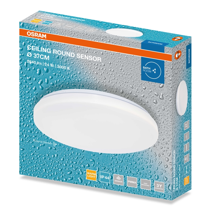 Osram - LED kúpeľňové stropné svietidlo so snímačom súmraku CEILING ROUND LED/24W/230V 3000K priemer 37 cm IP44 biela