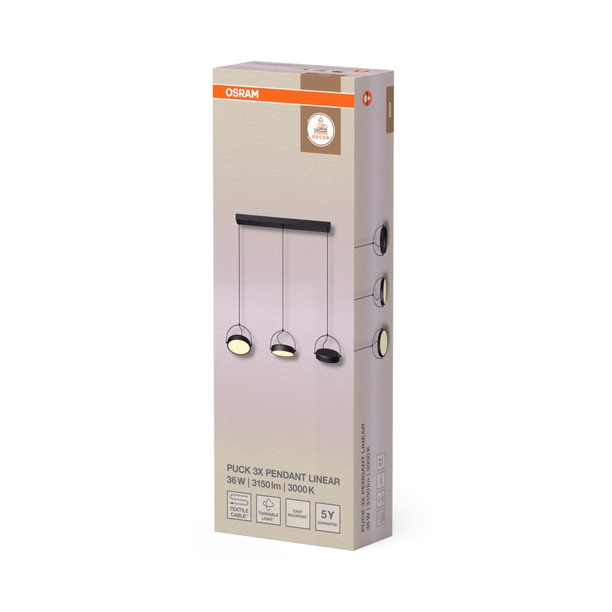 Osram - LED luster na lanku DECOR PUCK 3xLED/12W/230V CRI 90 čierny